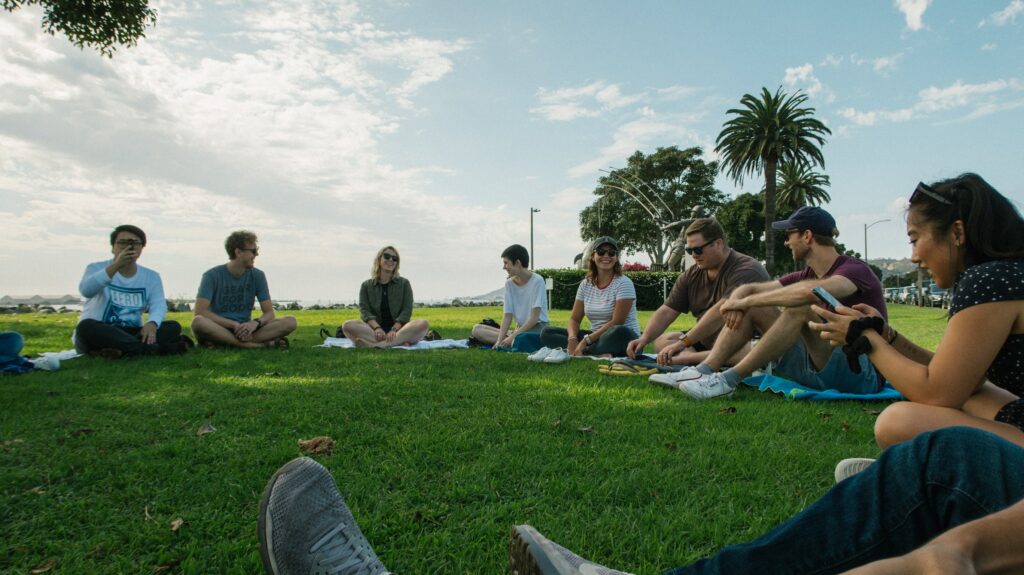 People sitting on the grass