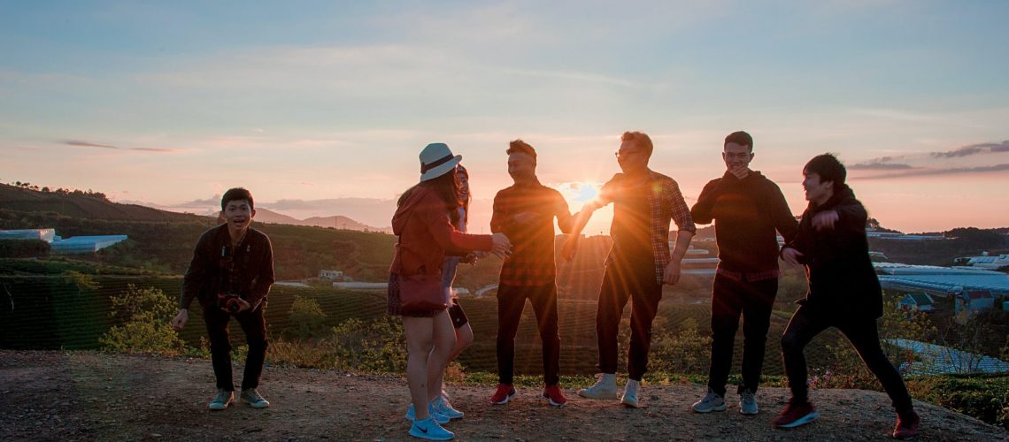 teen group at sunset